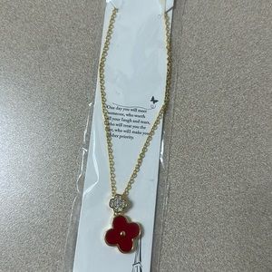 Red clover and crystal necklace.